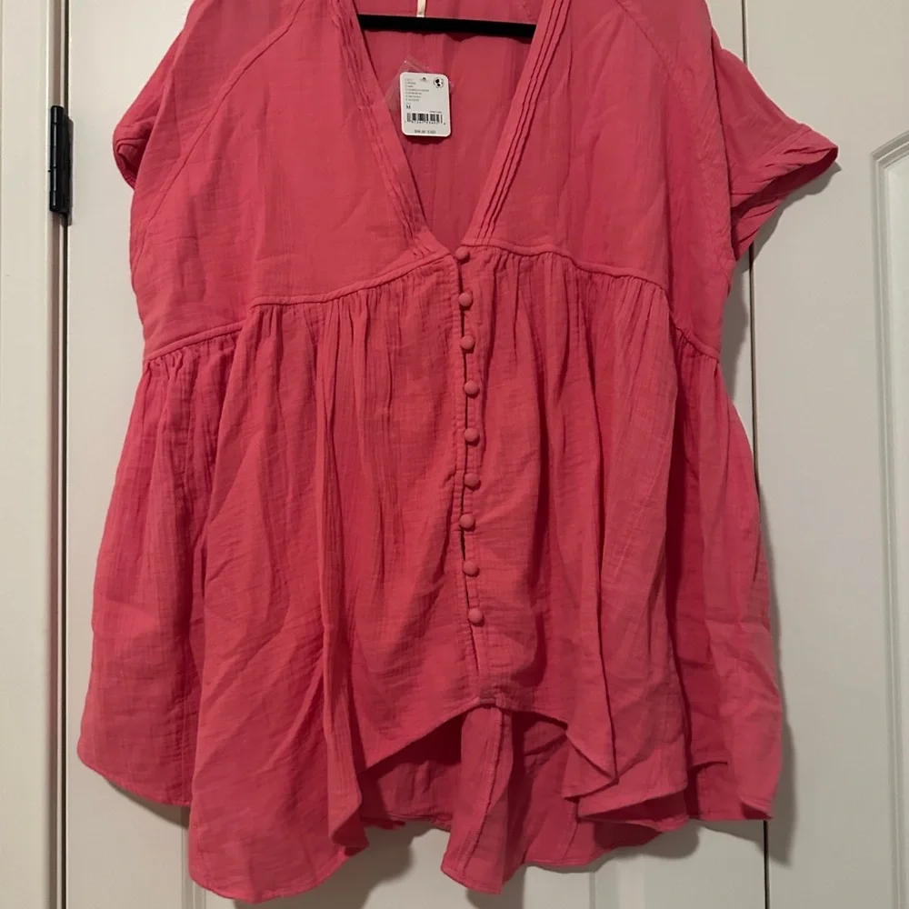 Free People Women's Pink Button-Front Top - Picture 1 of 1